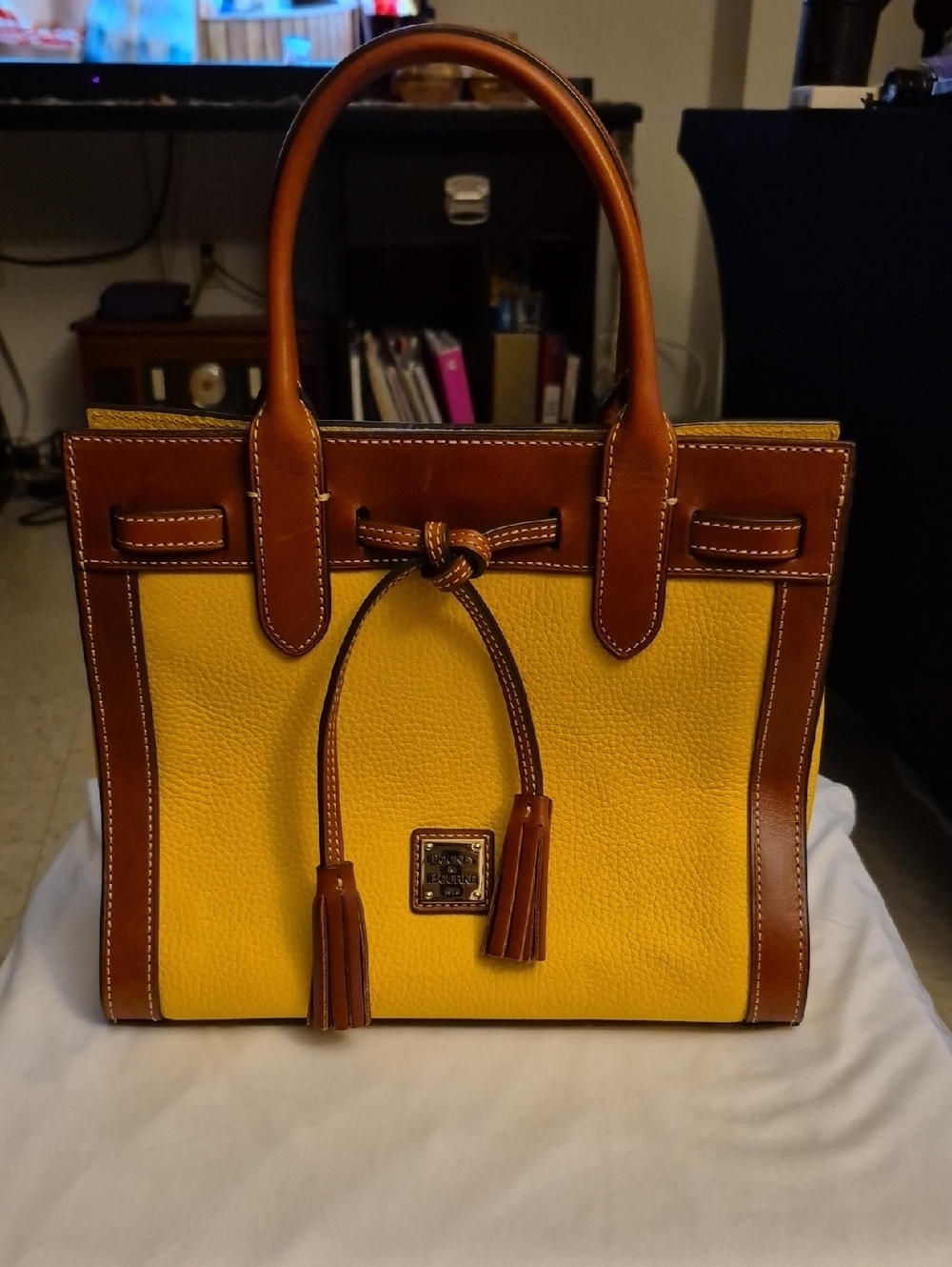 Dooney & Bourke Yellow and Brown Pebbled Leather Satchel (Dustbag Included)